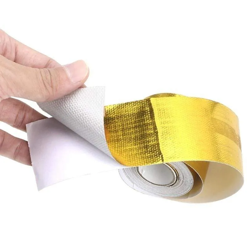 A Gold Auto Thermisches Auspuffband Lufteinlass Wärmedämmung Schild Wrap 50mm Reflektierende Wärmebarriere Selbstklebender Motor 5/10M