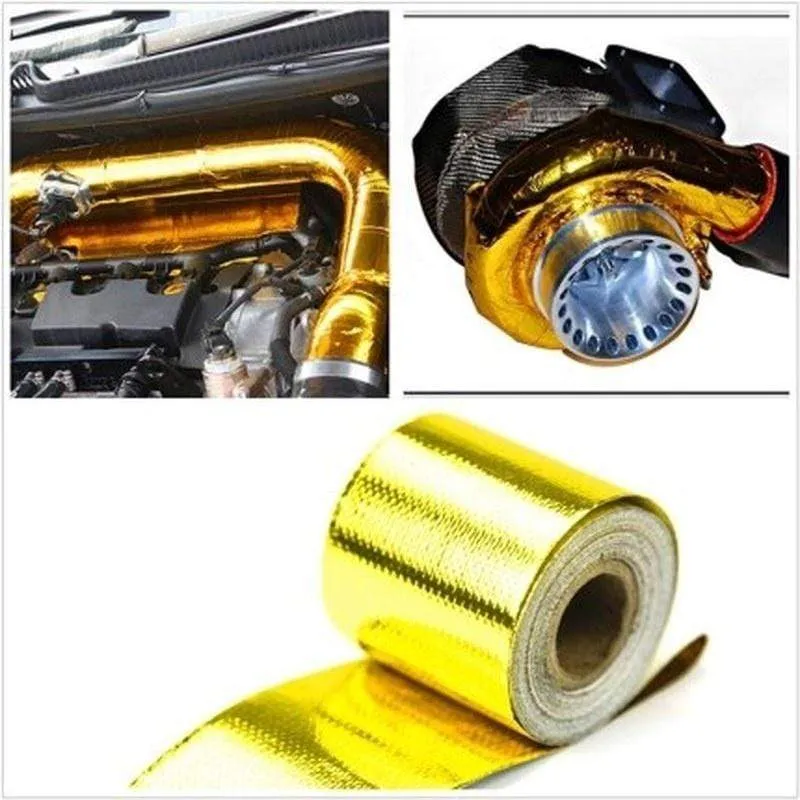 A Gold Auto Thermisches Auspuffband Lufteinlass Wärmedämmung Schild Wrap 50mm Reflektierende Wärmebarriere Selbstklebender Motor 5/10M