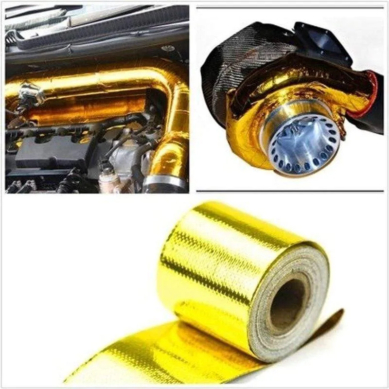 A Gold Auto Thermisches Auspuffband Lufteinlass Wärmedämmung Schild Wrap 50mm Reflektierende Wärmebarriere Selbstklebender Motor 5/10M