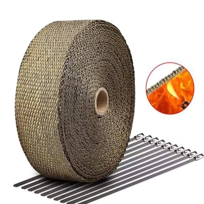 Rolle Fiberglas Hitzeschild Motorrad Auto Auspuff Thermoband Kopfrohr Wärmewickelband Wärmeschutz mit StainlessTies