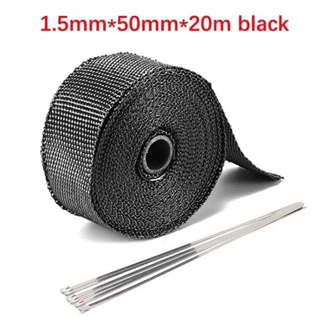 Rolle Fiberglas Hitzeschild Motorrad Auto Auspuff Thermoband Kopfrohr Wärmewickelband Wärmeschutz mit StainlessTies