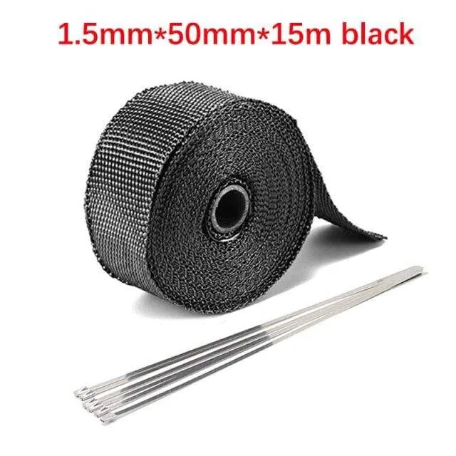 Rolle Fiberglas Hitzeschild Motorrad Auto Auspuff Thermoband Kopfrohr Wärmewickelband Wärmeschutz mit StainlessTies