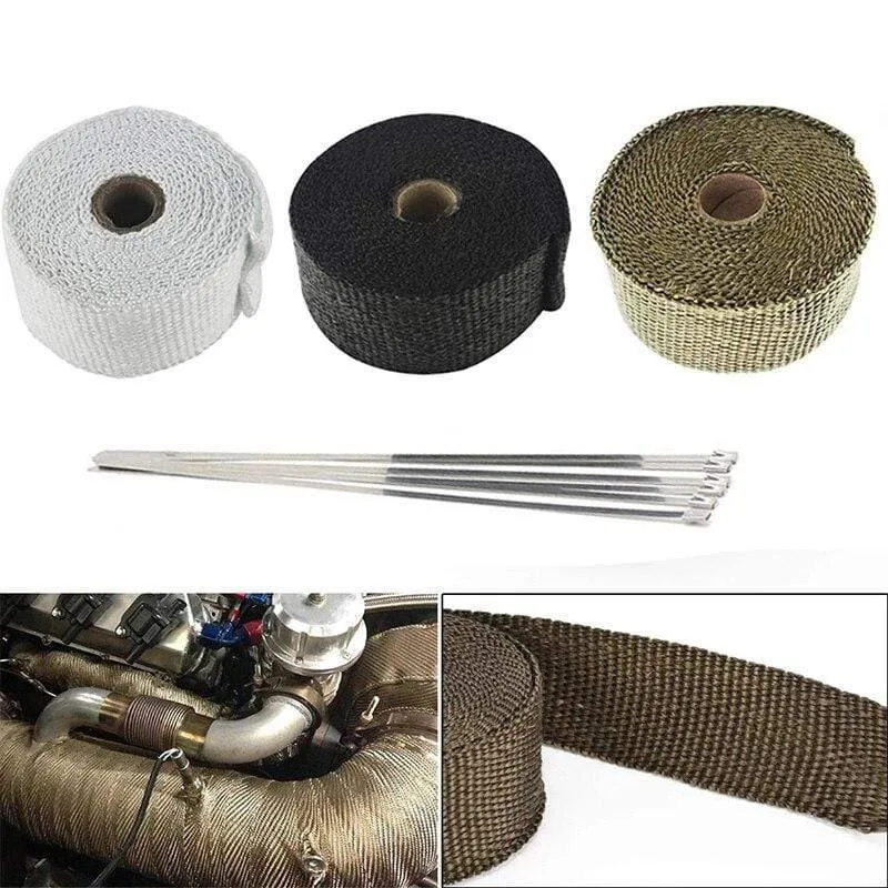 Rolle Fiberglas Hitzeschild Motorrad Auto Auspuff Thermoband Kopfrohr Wärmewickelband Wärmeschutz mit StainlessTies
