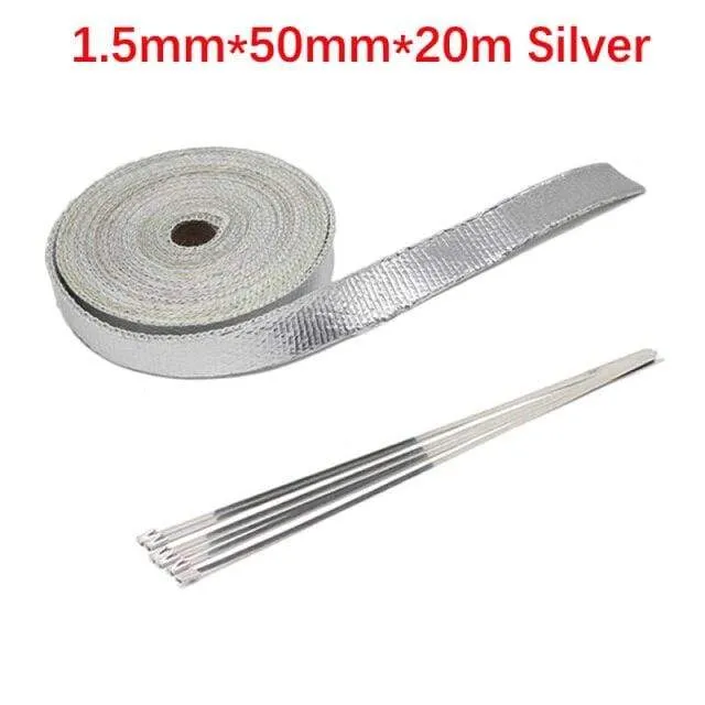Rolle Fiberglas Hitzeschild Motorrad Auto Auspuff Thermoband Kopfrohr Wärmewickelband Wärmeschutz mit StainlessTies