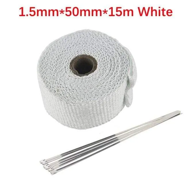 Rolle Fiberglas Hitzeschild Motorrad Auto Auspuff Thermoband Kopfrohr Wärmewickelband Wärmeschutz mit StainlessTies