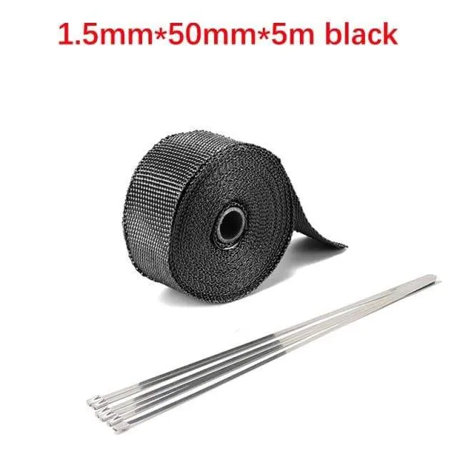 Rolle Fiberglas Hitzeschild Motorrad Auto Auspuff Thermoband Kopfrohr Wärmewickelband Wärmeschutz mit StainlessTies