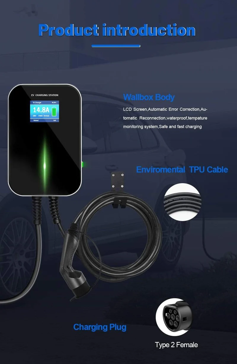 IEVISON 16A 1Phase 3.6KW EV Ladegerät EVSE Wallbox Elektrofahrzeug Ladestation mit Typ 2 Stecker IEC 62196-2 mit 6.1M Kabel
