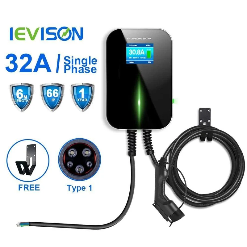 EVISON 32A Einphasiges EV-Ladegerät Wandmontage-Ladestation für Elektrofahrzeuge EVSE Wallbox 7KW mit Typ-1-Kabel SAE J1772