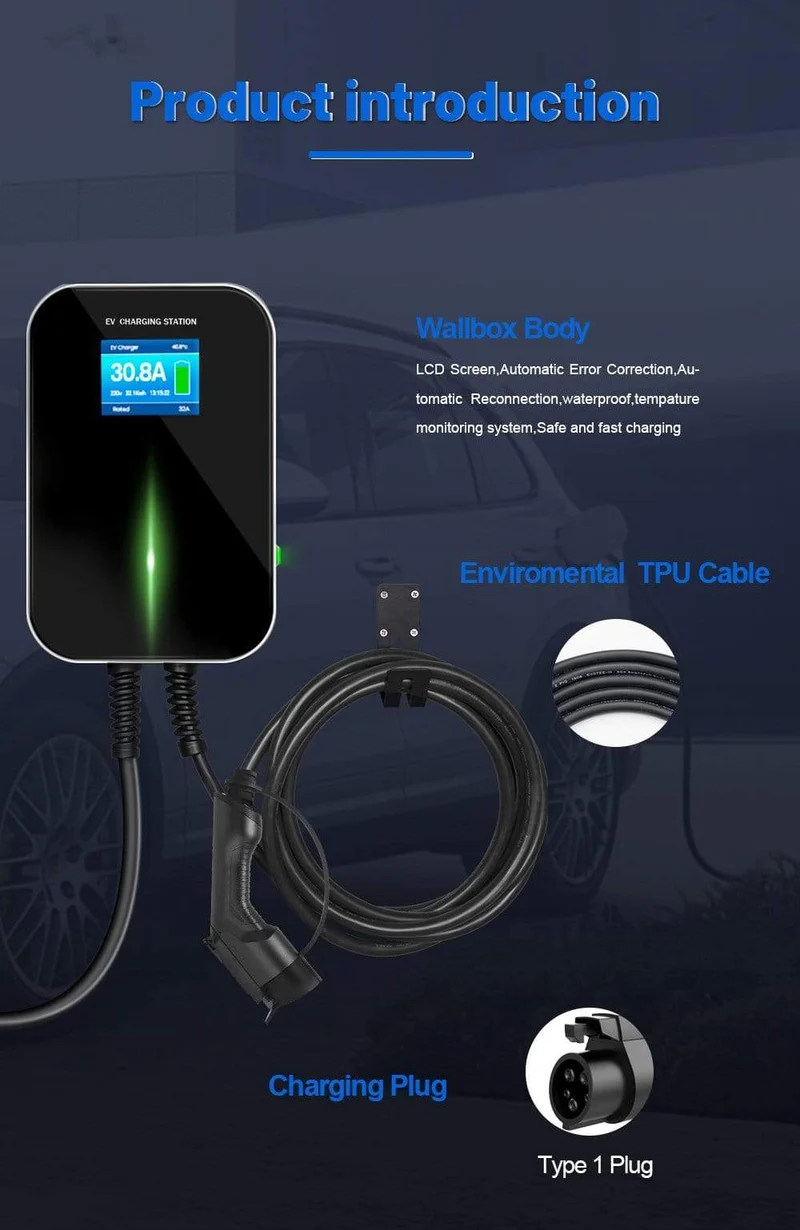 EVISON 32A Einphasiges EV-Ladegerät Wandmontage-Ladestation für Elektrofahrzeuge EVSE Wallbox 7KW mit Typ-1-Kabel SAE J1772