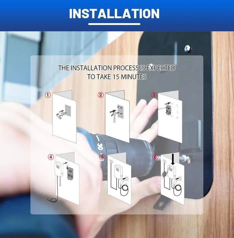 EVISON 32A Einphasiges EV-Ladegerät Wandmontage-Ladestation für Elektrofahrzeuge EVSE Wallbox 7KW mit Typ-1-Kabel SAE J1772