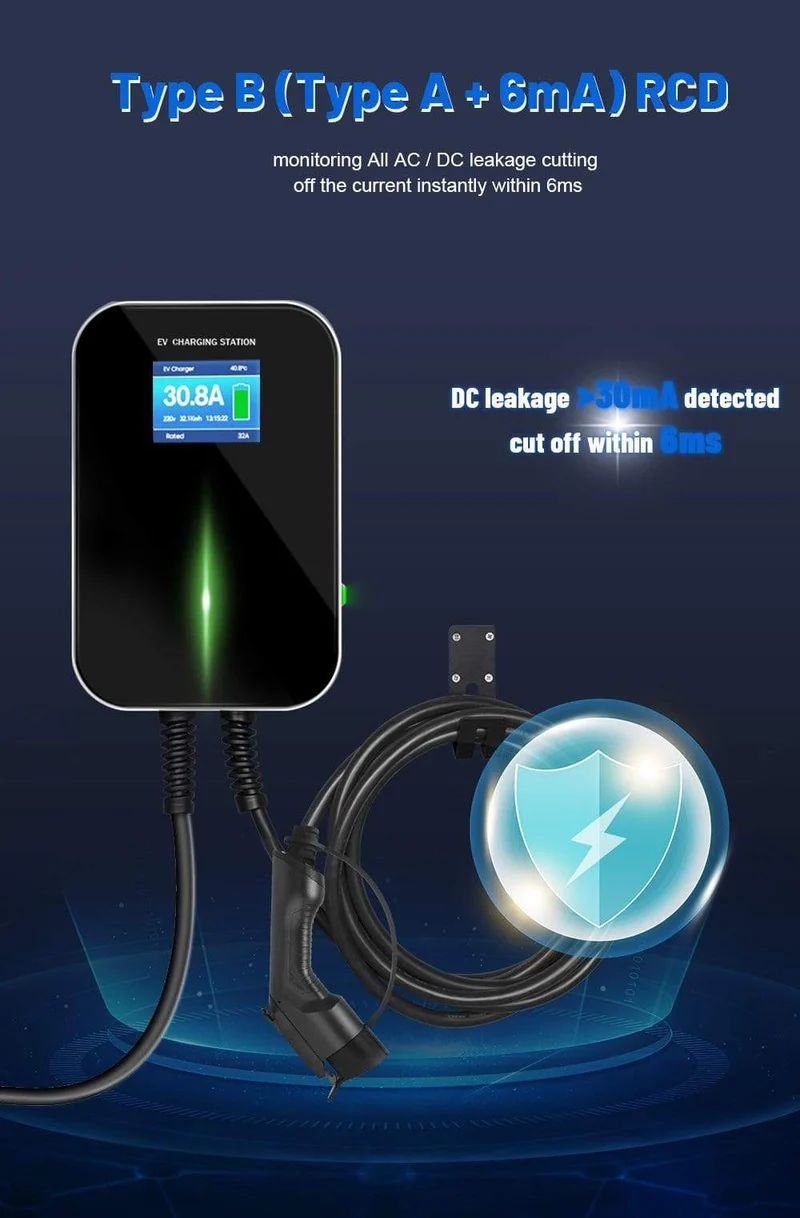 EVISON 32A Einphasiges EV-Ladegerät Wandmontage-Ladestation für Elektrofahrzeuge EVSE Wallbox 7KW mit Typ-1-Kabel SAE J1772