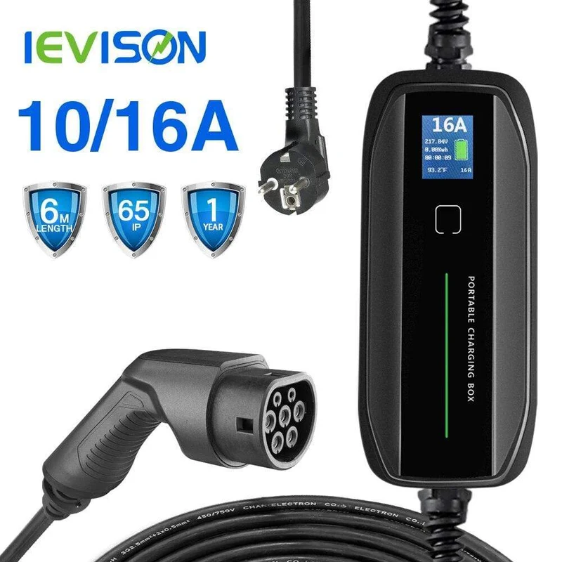 EVSE Typ 2 Tragbares EV-Ladebox-Kabel Umschaltbar 10/16A Schukostecker Elektrofahrzeug-Autoladegerät IEC 62196-2 2.2/3.6 KW
