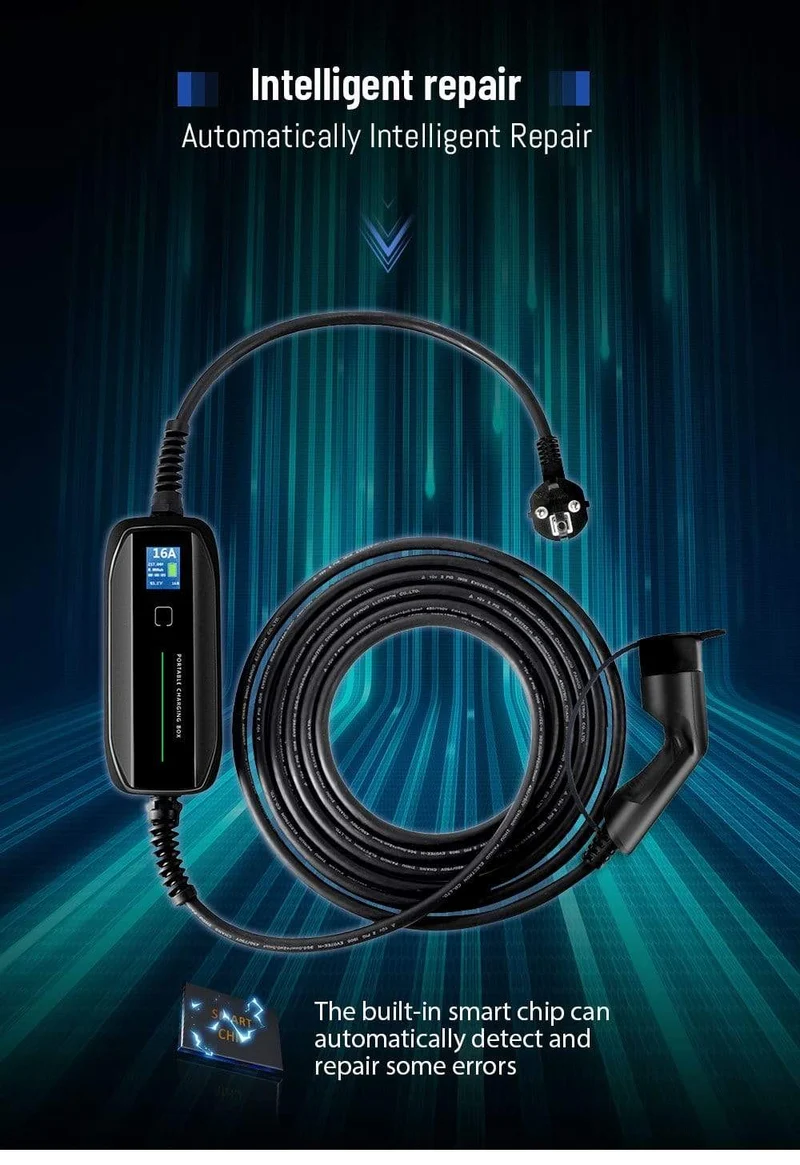 EVSE Typ 2 Tragbares EV-Ladebox-Kabel Umschaltbar 10/16A Schukostecker Elektrofahrzeug-Autoladegerät IEC 62196-2 2.2/3.6 KW