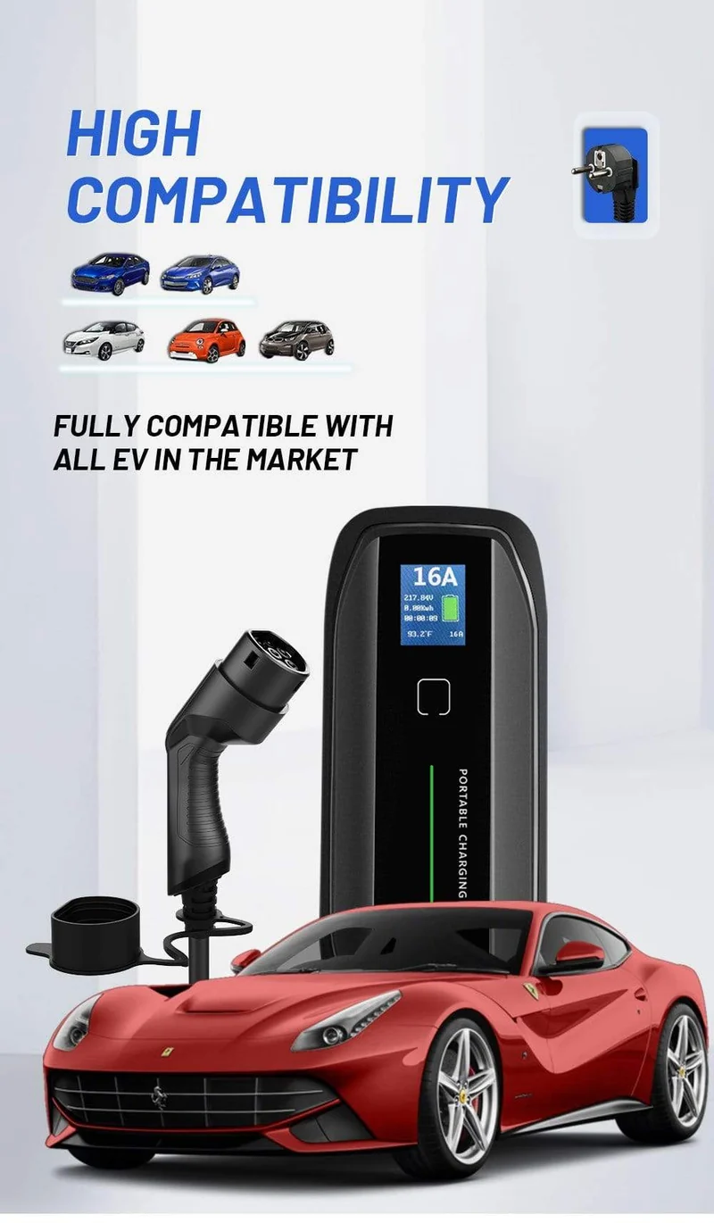EVSE Typ 2 Tragbares EV-Ladebox-Kabel Umschaltbar 10/16A Schukostecker Elektrofahrzeug-Autoladegerät IEC 62196-2 2.2/3.6 KW