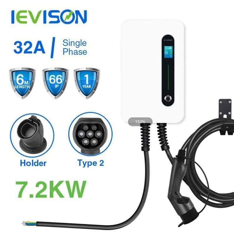 IEVISON 32A 1Phase EV Ladegerät Wandmontage Elektrofahrzeug Ladestation EVSE Wallbox mit Typ 2 Kabel IEC 62196-2 Weiß