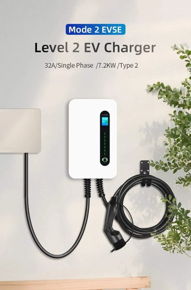 IEVISON 32A 1Phase EV Ladegerät Wandmontage Elektrofahrzeug Ladestation EVSE Wallbox mit Typ 2 Kabel IEC 62196-2 Weiß