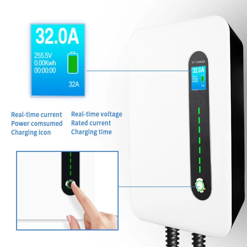 IEVISON 32A 1Phase EV Ladegerät Wandmontage Elektrofahrzeug Ladestation EVSE Wallbox mit Typ 2 Kabel IEC 62196-2 Weiß