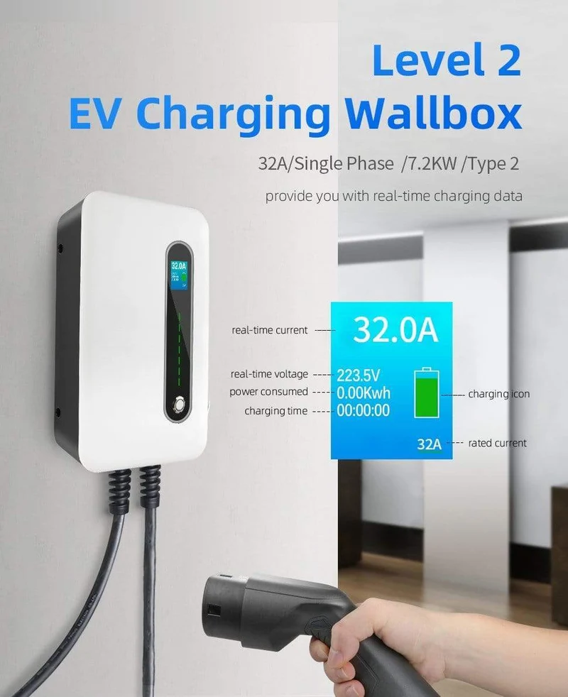 IEVISON 32A 1Phase EV Ladegerät Wandmontage Elektrofahrzeug Ladestation EVSE Wallbox mit Typ 2 Kabel IEC 62196-2 Weiß