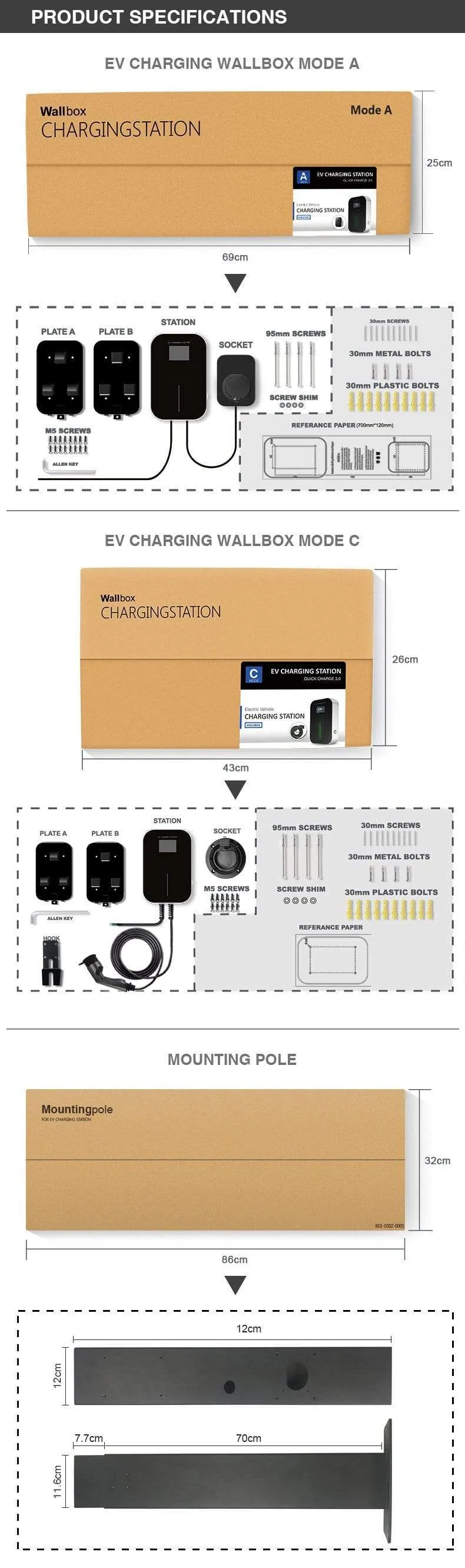 IEVISON 32A 1Phase EV Ladegerät Wandmontage Elektrofahrzeug Ladestation EVSE Wallbox mit Typ 2 Kabel IEC 62196-2 Weiß