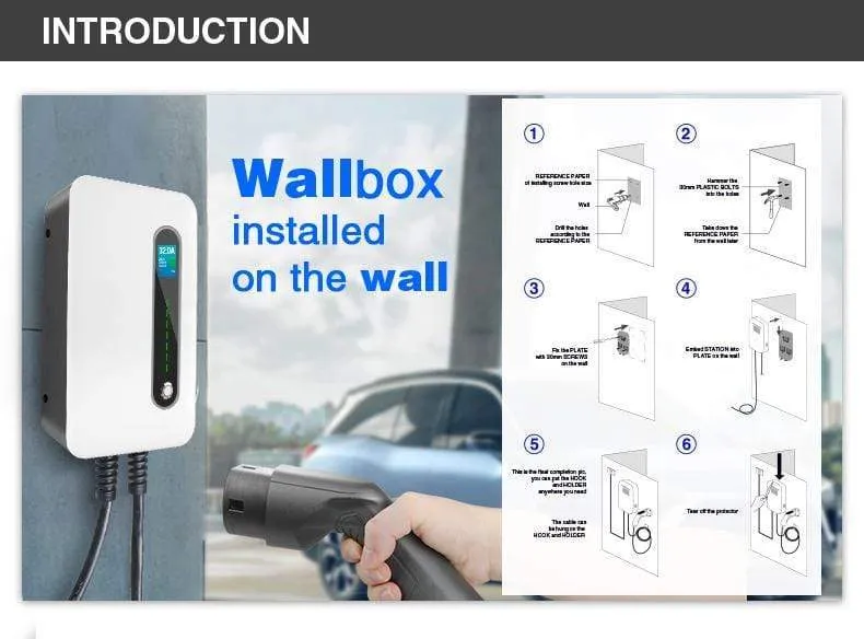 IEVISON 32A 1Phase EV Ladegerät Wandmontage Elektrofahrzeug Ladestation EVSE Wallbox mit Typ 2 Kabel IEC 62196-2 Weiß
