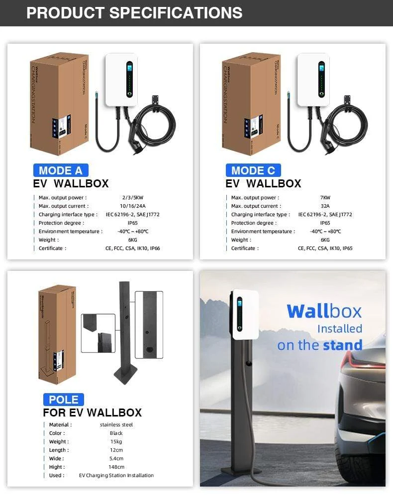 IEVISON 32A 1Phase EV Ladegerät Wandmontage Elektrofahrzeug Ladestation EVSE Wallbox mit Typ 2 Kabel IEC 62196-2 Weiß