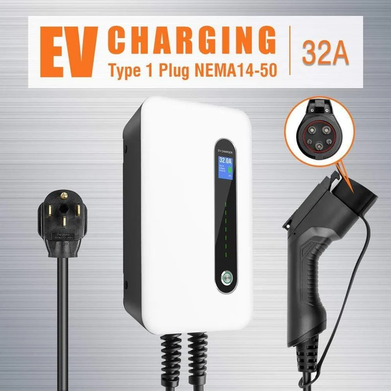 Typ 1 EV Autoladegerät Ladestation für Elektrofahrzeuge SAE J1772 32A 1 Phasenstecker 7.68KW EVSE Wallbox Level 2 für Tesla EV Autos