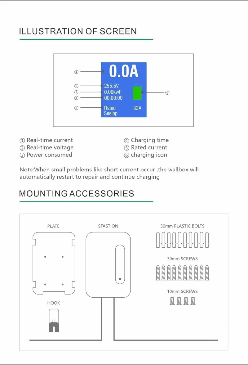 Typ 1 EV Autoladegerät Ladestation für Elektrofahrzeuge SAE J1772 32A 1 Phasenstecker 7.68KW EVSE Wallbox Level 2 für Tesla EV Autos