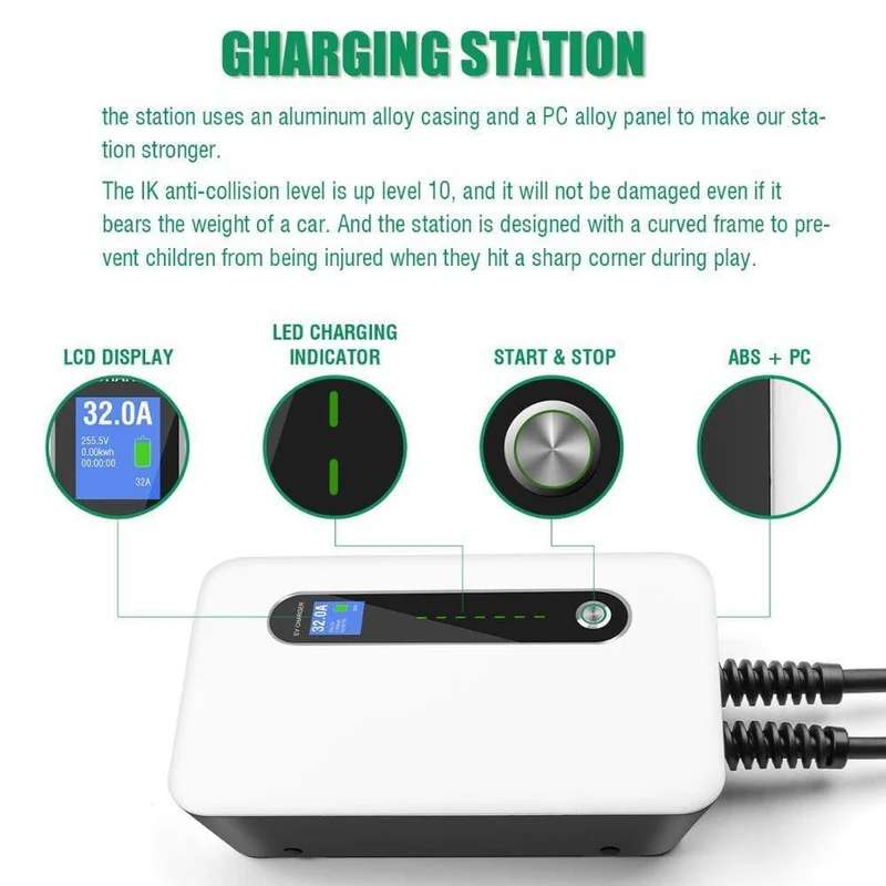 Typ 1 EV Autoladegerät Ladestation für Elektrofahrzeuge SAE J1772 32A 1 Phasenstecker 7.68KW EVSE Wallbox Level 2 für Tesla EV Autos