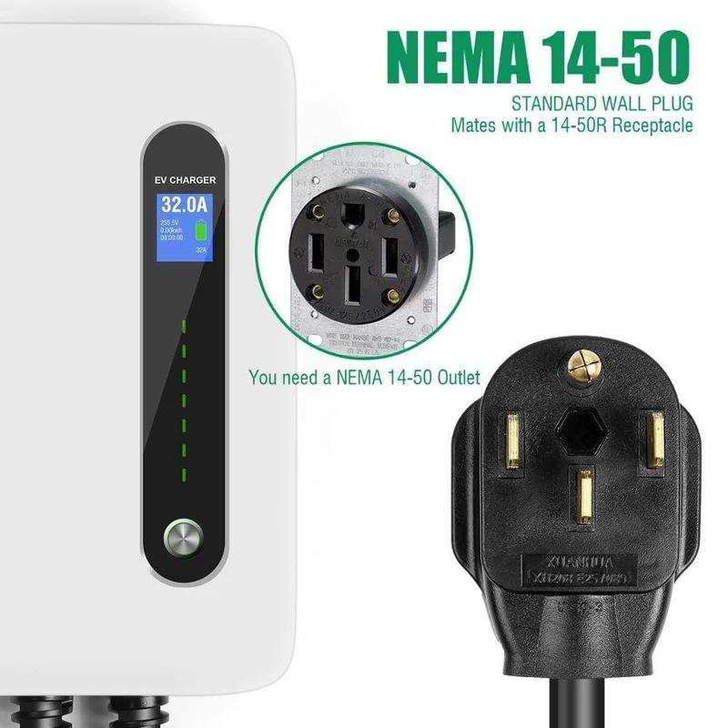 Typ 1 EV Autoladegerät Ladestation für Elektrofahrzeuge SAE J1772 32A 1 Phasenstecker 7.68KW EVSE Wallbox Level 2 für Tesla EV Autos