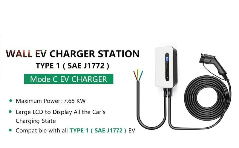 Typ 1 EV Autoladegerät Ladestation für Elektrofahrzeuge SAE J1772 32A 1 Phasenstecker 7.68KW EVSE Wallbox Level 2 für Tesla EV Autos
