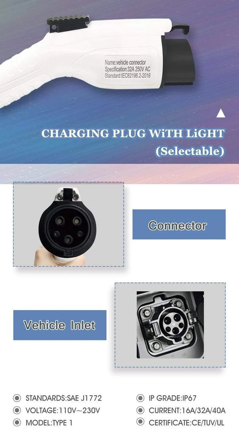 ZENCAR Level 2 EVSE Typ B AC 30mA DC 6mA 3.5kW EV-Ladegerät Typ 1 Schuko-Stecker 5m Elektroauto-Ladegerät 6A 8A 10A 12A 16A