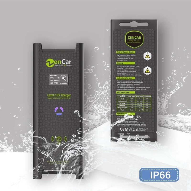 ZENCAR Level 2 EVSE Typ B AC 30mA DC 6mA 3.5kW EV-Ladegerät Typ 1 Schuko-Stecker 5m Elektroauto-Ladegerät 6A 8A 10A 12A 16A
