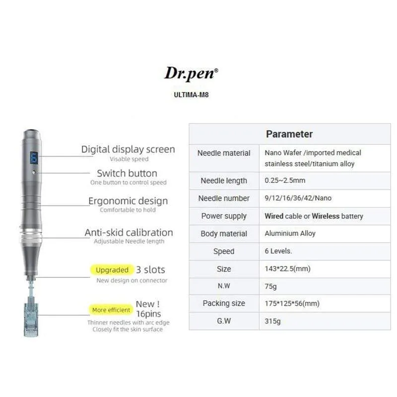 Dr pen Ultima M8 Professional Microneedling Pen Tattoo-Maschine - Wireless Dermapen - Bestes Gesichtspflege-Schönheitswerkzeug-Kit