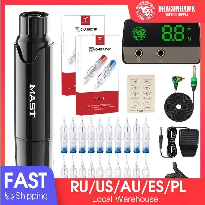 Professionelles Tattoo Permanent Make-up Tattoo Maschine Kit Tattoo Rotary Pen Set LCD Netzteil für Tätowierer