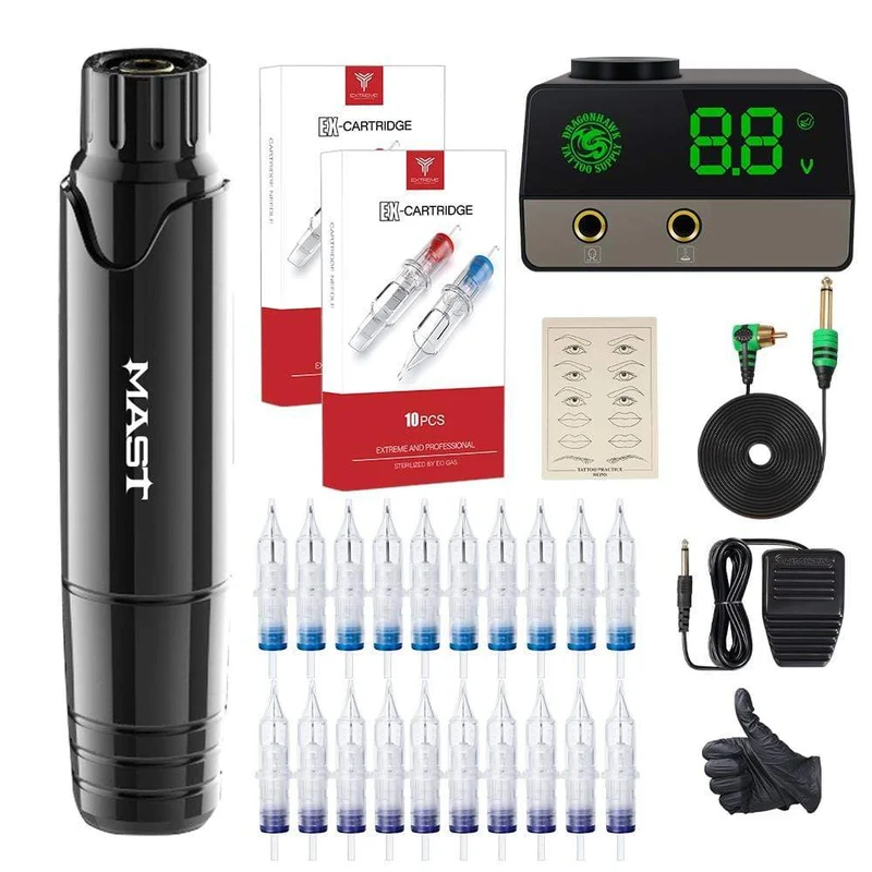 Professionelles Tattoo Permanent Make-up Tattoo Maschine Kit Tattoo Rotary Pen Set LCD Netzteil für Tätowierer