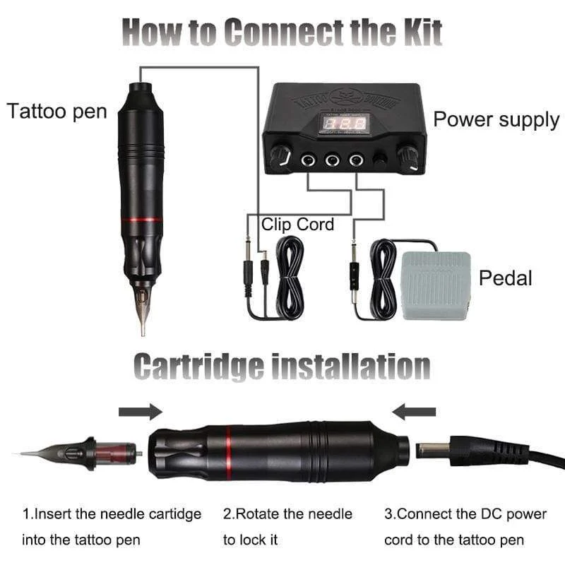 Tattoo-Maschinen-Kits Tattoo-Netzteil Drehstift mit Patronen Nadeln Permanent Make-up-Maschine für Tattoo-Anfänger Künstler