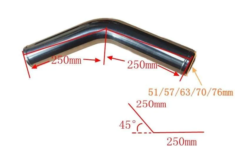 Universal 2.5 Zoll Aluminiumrohr 51/57/63/76 mm Lufteinlassrohr für Rennwagen-Ladeluftkühler Lufteinlass 0/45/90/180 Grad LS-Typ