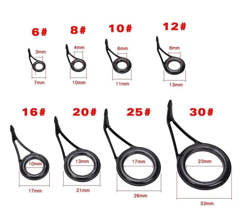 8 Stück Keramik-Angelrutenführung, ovale Angelruten-Augen, Führungen, Schnurringe, Stangen-Reparatur-Set, Rahmen aus Kohlenstoffstahl, JC