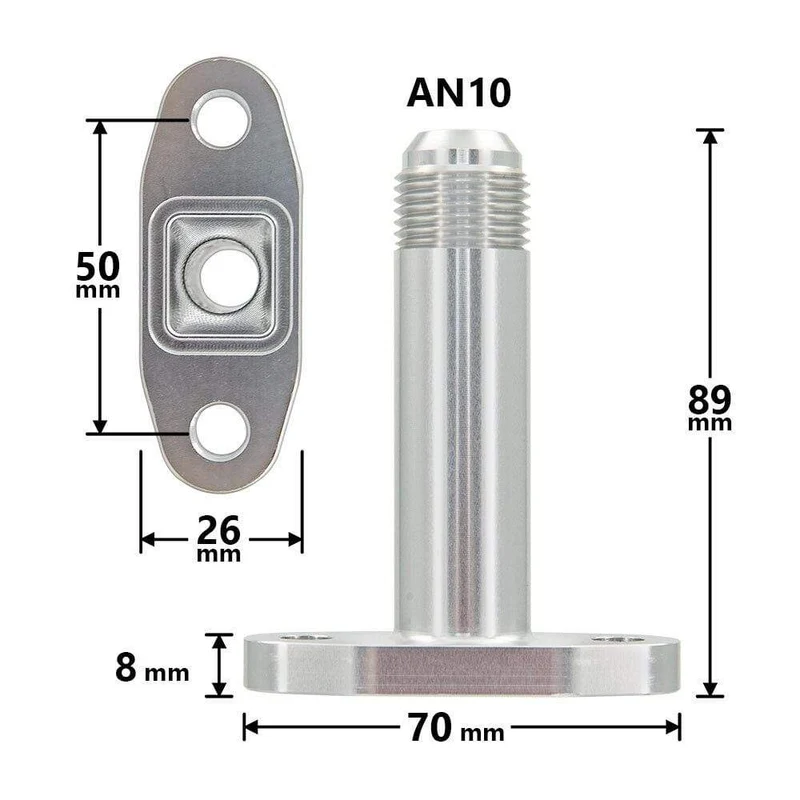An10 Lochabstand 2"/51 Turbo Ölablass Rücklaufflansch Adapter Splitter CNC Prozess auslaufsicher für T3 T4 GT28 GT30 GT35 T25