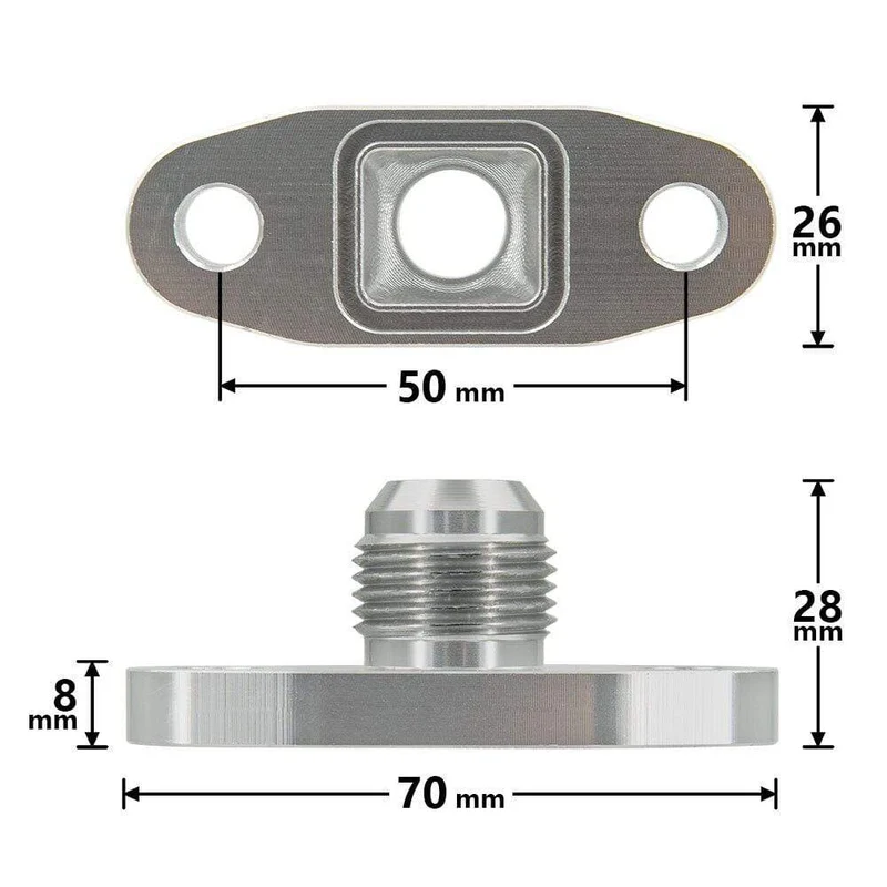 An10 Lochabstand 2"/51 Turbo Ölablass Rücklaufflansch Adapter Splitter CNC Prozess auslaufsicher für T3 T4 GT28 GT30 GT35 T25