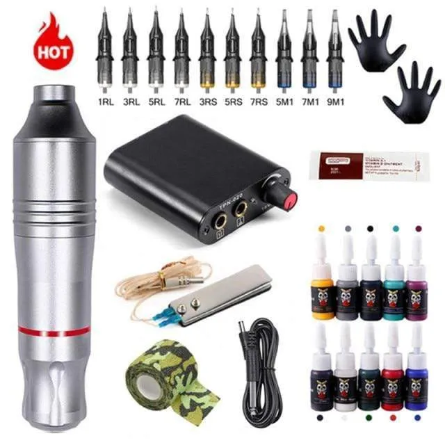 Professionelle Tattoo Maschine Kit Tattoo Netzteil Rotary Tattoo Stift Maschine Mit Patronen Nadel Für Tattoo Anfänger Künstler