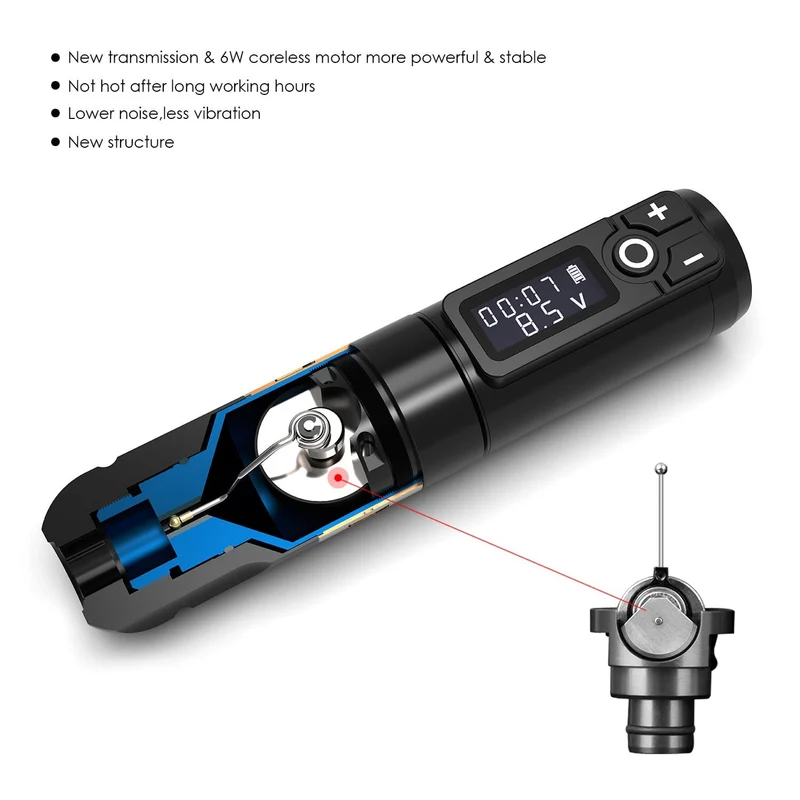 Tragbare kabellose Tattoo-Maschine, deutscher Motor, vibrationsarmer Rotary-Tattoo-Stift mit austauschbarer Batterie für Permanent-Make-up
