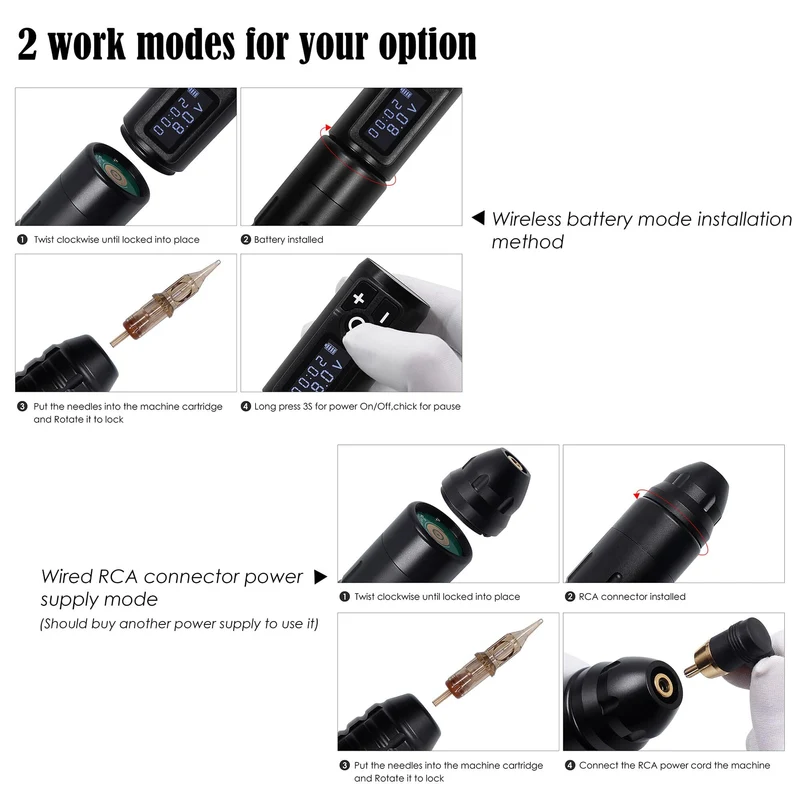 Tragbare kabellose Tattoo-Maschine, deutscher Motor, vibrationsarmer Rotary-Tattoo-Stift mit austauschbarer Batterie für Permanent-Make-up