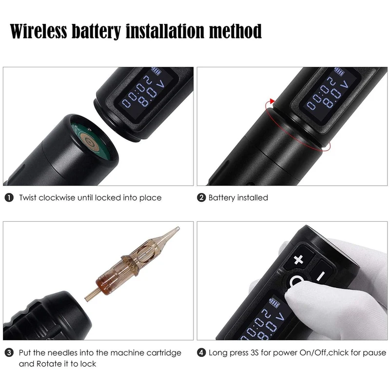 Tragbare kabellose Tattoo-Maschine, deutscher Motor, vibrationsarmer Rotary-Tattoo-Stift mit austauschbarer Batterie für Permanent-Make-up