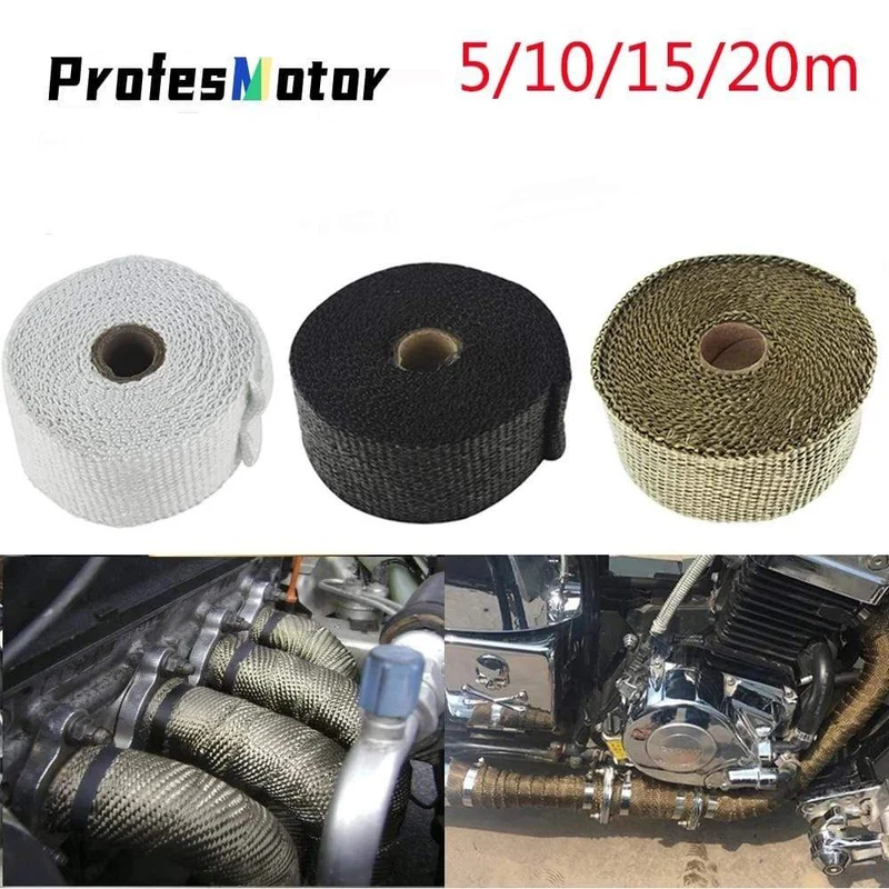5 cm * 5 m / 10 m / 15 m / 20 mt Auspuffwärmeverpackung Wärmeleitband Fiberglas Wärmeverpackung Verteilerisolierung Rollbeständig mit Edelstahlbändern