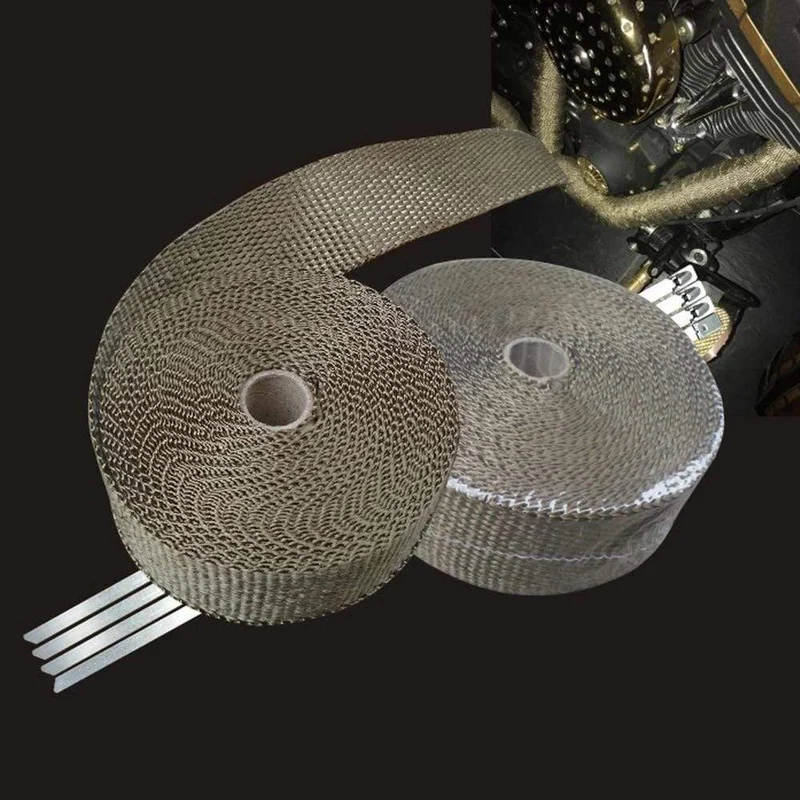 5 cm * 5 m / 10 m / 15 m / 20 mt Auspuffwärmeverpackung Wärmeleitband Fiberglas Wärmeverpackung Verteilerisolierung Rollbeständig mit Edelstahlbändern
