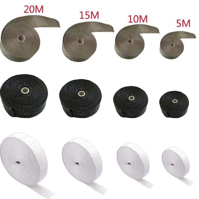 5 cm * 5 m / 10 m / 15 m / 20 mt Auspuffwärmeverpackung Wärmeleitband Fiberglas Wärmeverpackung Verteilerisolierung Rollbeständig mit Edelstahlbändern