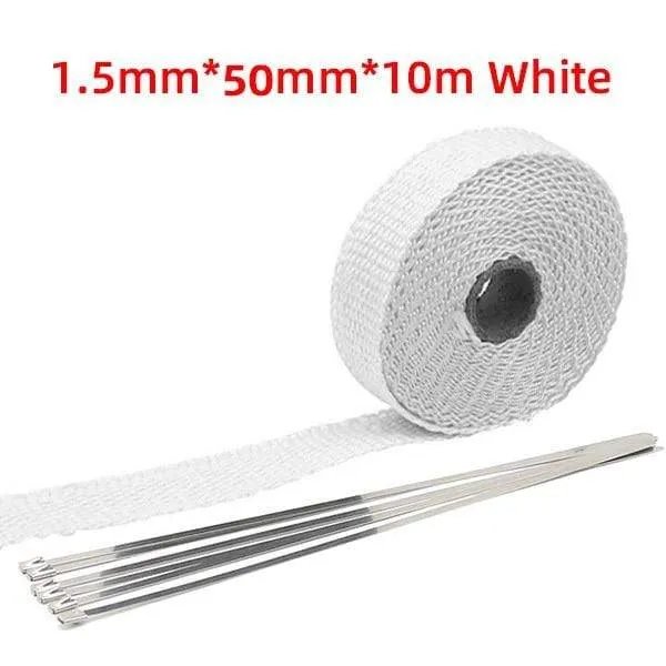 5 cm * 5 m / 10 m / 15 m / 20 mt Auspuffwärmeverpackung Wärmeleitband Fiberglas Wärmeverpackung Verteilerisolierung Rollbeständig mit Edelstahlbändern