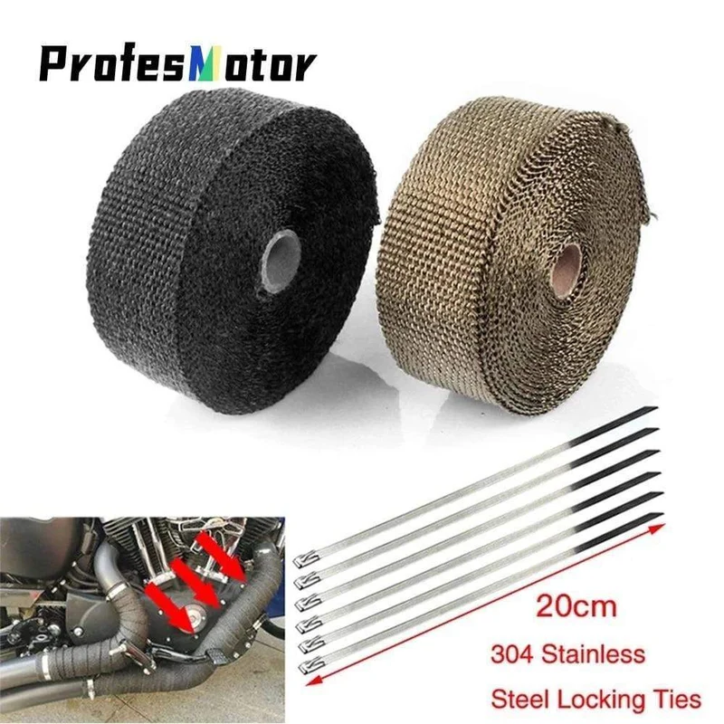 5 cm * 5 m / 10 m / 15 m / 20 mt Auspuffwärmeverpackung Wärmeleitband Fiberglas Wärmeverpackung Verteilerisolierung Rollbeständig mit Edelstahlbändern