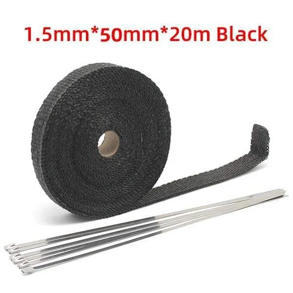 5 cm * 5 m / 10 m / 15 m / 20 mt Auspuffwärmeverpackung Wärmeleitband Fiberglas Wärmeverpackung Verteilerisolierung Rollbeständig mit Edelstahlbändern